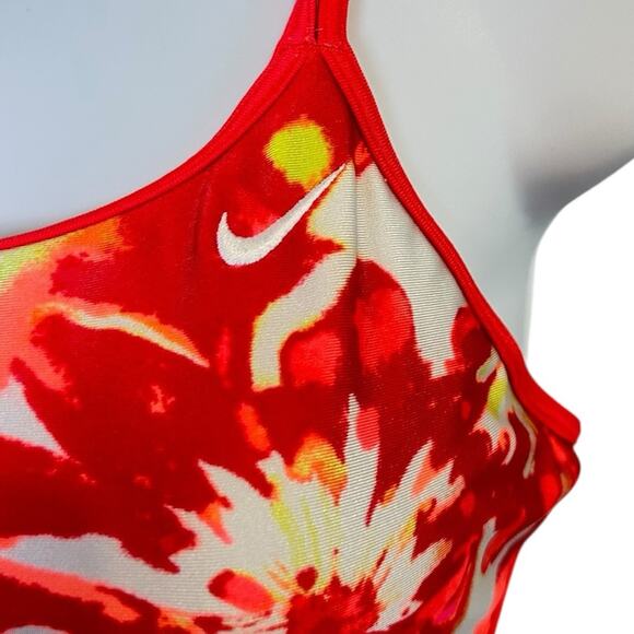 Nike Floral Red and Orange Swimsuit One Piece Size 8 - Picture 3 of 5